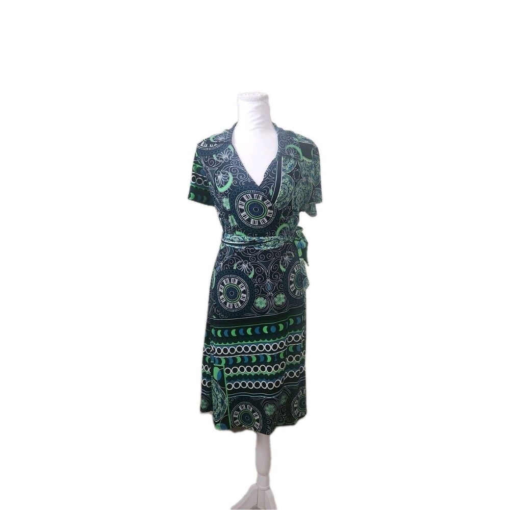 TIANA B. Women's Multicolored Blue Green V-neck Sleeveless Small Wrap Dress
